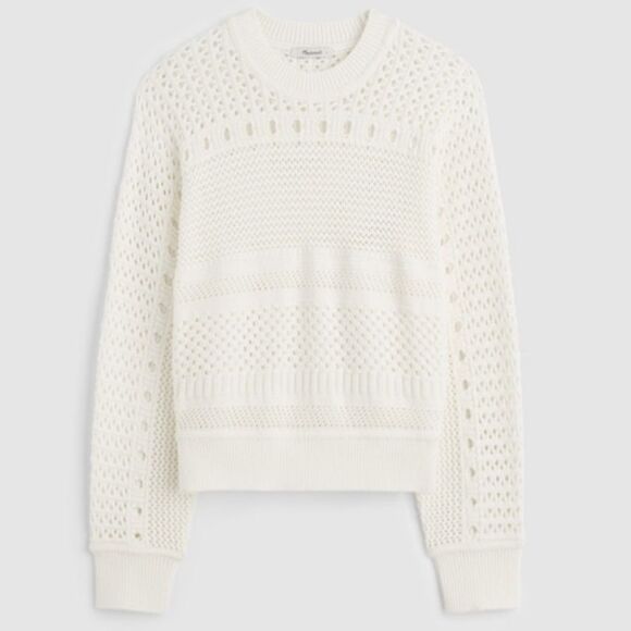 Madewell XL Off-White Lighthouse Open-Stitch Knit Dolman Cotton Pullover Sweater - Picture 6 of 14